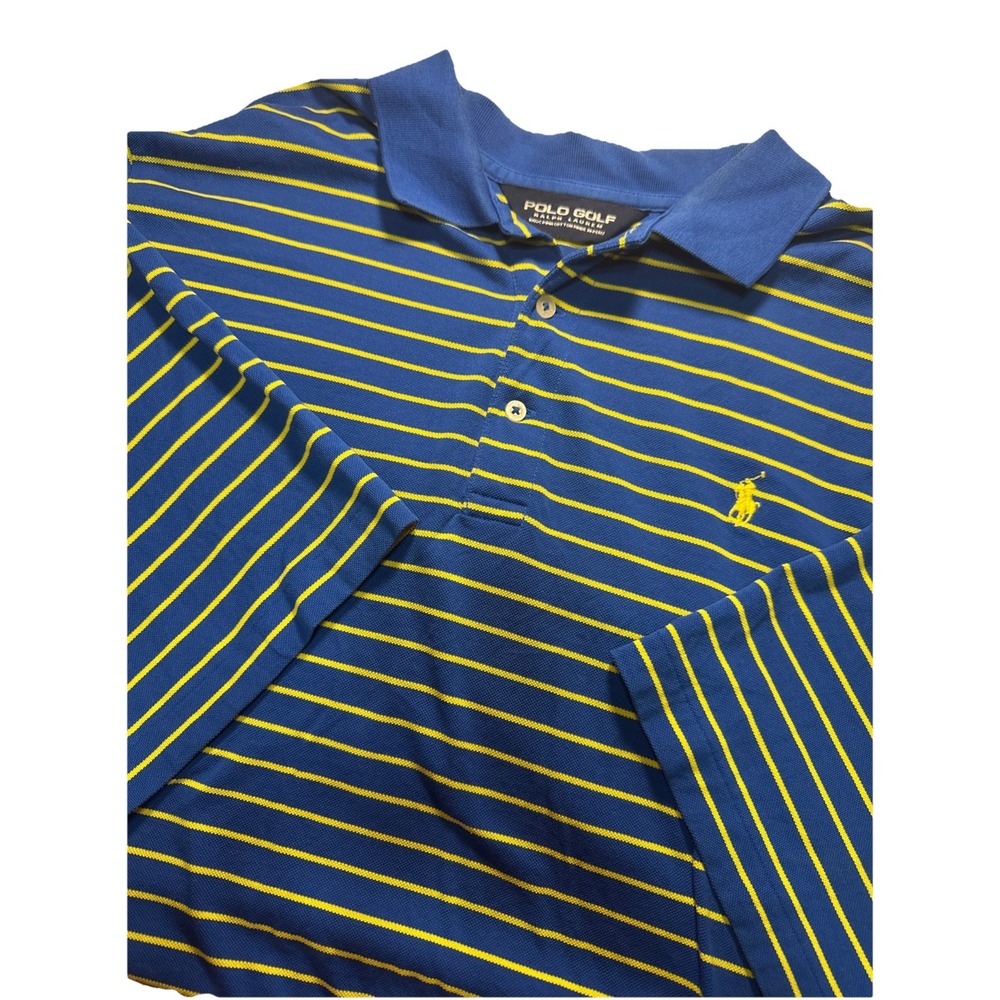 VINTAGE Polo Golf Shirt Ralph Lauren Mens Large Blue Yellow Pony Striped